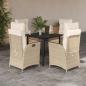 Preview: ARDEBO.de - 5-tlg. Garten-Essgruppe mit Kissen Beige Poly Rattan