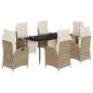 Preview: 7-tlg. Garten-Essgruppe mit Kissen Beige Poly Rattan