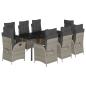 Preview: 9-tlg. Garten-Essgruppe mit Kissen Hellgrau Poly Rattan