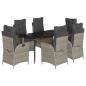 Preview: 7-tlg. Garten-Essgruppe mit Kissen Hellgrau Poly Rattan