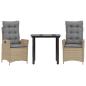 Preview: 3-tlg. Garten-Essgruppe mit Kissen Beige Poly Rattan