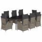 Preview: 9-tlg. Garten-Essgruppe mit Kissen Grau Poly Rattan