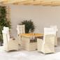 Preview: ARDEBO.de - 5-tlg. Garten-Essgruppe mit Kissen Beige Poly Rattan
