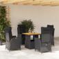 Preview: ARDEBO.de - 5-tlg. Garten-Essgruppe mit Kissen Schwarz Poly Rattan