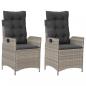 Preview: Gartensessel mit Kissen 2 Stk. Verstellbar Hellgrau Poly Rattan
