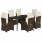 Preview: 7-tlg. Garten-Essgruppe mit Kissen Braun Poly Rattan