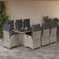 Preview: ARDEBO.de - 9-tlg. Garten-Essgruppe mit Kissen Hellgrau Poly Rattan