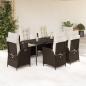 Preview: ARDEBO.de - 7-tlg. Garten-Essgruppe mit Kissen Braun Poly Rattan