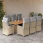 Preview: ARDEBO.de - 9-tlg. Garten-Essgruppe mit Kissen Beigemischung Poly Rattan