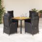 Preview: ARDEBO.de - 5-tlg. Garten-Essgruppe mit Kissen Schwarz Poly Rattan