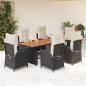 Preview: ARDEBO.de - 7-tlg. Garten-Essgruppe mit Kissen Schwarz Poly Rattan