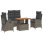 Preview: 4-tlg. Garten-Essgruppe mit Kissen Grau Poly Rattan