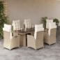 Preview: ARDEBO.de - 7-tlg. Garten-Essgruppe mit Kissen Beige Poly Rattan