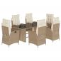 Preview: 7-tlg. Garten-Essgruppe mit Kissen Beige Poly Rattan
