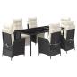 Preview: 7-tlg. Garten-Essgruppe mit Kissen Schwarz Poly Rattan