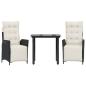 Preview: 3-tlg. Garten-Essgruppe mit Kissen Schwarz Poly Rattan