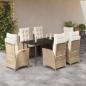 Preview: ARDEBO.de - 7-tlg. Garten-Essgruppe mit Kissen Beige Poly Rattan