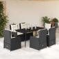Preview: ARDEBO.de - 7-tlg. Garten-Essgruppe mit Kissen Schwarz Poly Rattan