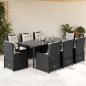 Preview: ARDEBO.de - 9-tlg. Garten-Essgruppe mit Kissen Schwarz Poly Rattan