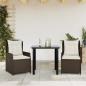 Preview: ARDEBO.de - 3-tlg. Garten-Essgruppe mit Kissen Braun Poly Rattan
