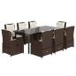 Preview: 9-tlg. Garten-Essgruppe mit Kissen Braun Poly Rattan