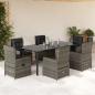 Preview: ARDEBO.de - 7-tlg. Garten-Essgruppe mit Kissen Grau Poly Rattan