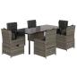 Preview: 7-tlg. Garten-Essgruppe mit Kissen Grau Poly Rattan