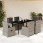 Preview: ARDEBO.de - 7-tlg. Garten-Essgruppe mit Kissen Hellgrau Poly Rattan