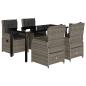 Preview: 5-tlg. Garten-Essgruppe mit Kissen Grau Poly Rattan