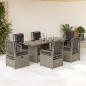 Preview: ARDEBO.de - 7-tlg. Garten-Essgruppe mit Kissen Hellgrau Poly Rattan