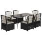 Preview: ARDEBO.de - 7-tlg. Garten-Essgruppe mit Kissen Schwarz Poly Rattan
