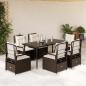 Preview: ARDEBO.de - 7-tlg. Garten-Essgruppe mit Kissen Braun Poly Rattan