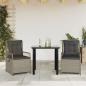 Preview: ARDEBO.de - 3-tlg. Garten-Essgruppe mit Kissen Hellgrau Poly Rattan