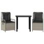 Preview: 3-tlg. Garten-Essgruppe mit Kissen Hellgrau Poly Rattan