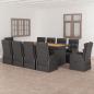 Preview: ARDEBO.de - 11-tlg. Garten-Essgruppe mit Kissen Poly Rattan Schwarz