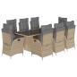 Preview: 9-tlg. Garten-Essgruppe mit Kissen Beigemischung Poly Rattan