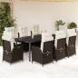 Preview: ARDEBO.de - 9-tlg. Garten-Essgruppe mit Kissen Braun Poly Rattan
