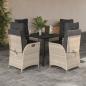 Preview: ARDEBO.de - 5-tlg. Garten-Essgruppe mit Kissen Hellgrau Poly Rattan