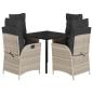 Preview: 5-tlg. Garten-Essgruppe mit Kissen Hellgrau Poly Rattan