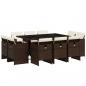 Preview: 11-tlg. Garten-Essgruppe mit Kissen Braun Poly Rattan