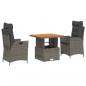 Preview: 3-tlg. Garten-Essgruppe mit Kissen Grau Poly Rattan