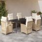 Preview: ARDEBO.de - 7-tlg. Garten-Essgruppe mit Kissen Beige Poly Rattan