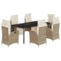 Preview: 7-tlg. Garten-Essgruppe mit Kissen Beige Poly Rattan