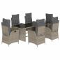 Preview: 7-tlg. Garten-Essgruppe mit Kissen Grau Poly Rattan