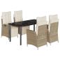 Preview: 5-tlg. Garten-Essgruppe mit Kissen Beige Poly Rattan