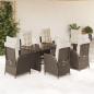 Preview: ARDEBO.de - 7-tlg. Garten-Essgruppe mit Kissen Braun Poly Rattan