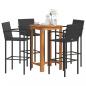 Preview: ARDEBO.de - 5-tlg. Gartenbar-Set Schwarz Massivholz Akazie und Poly Rattan