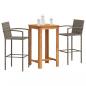 Preview: ARDEBO.de - 3-tlg. Gartenbar-Set Grau Massivholz Akazie und Poly Rattan
