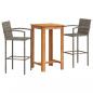 Preview: 3-tlg. Gartenbar-Set Grau Massivholz Akazie und Poly Rattan