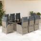 Preview: ARDEBO.de - 9-tlg. Garten-Essgruppe mit Kissen Grau Poly Rattan